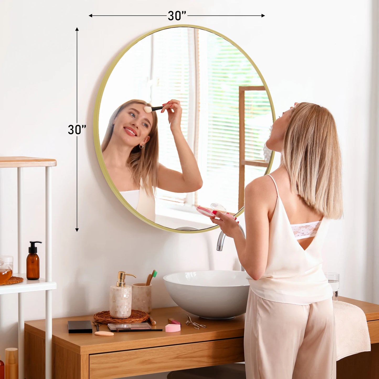 Large 30" Round Wall Mirror – Gold Matte Metal Frame Vanity Mirror with Tempered Glass for Bedroom & Living Room
