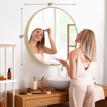 Large 30" Round Wall Mirror – Gold Matte Metal Frame Vanity Mirror with Tempered Glass for Bedroom & Living Room