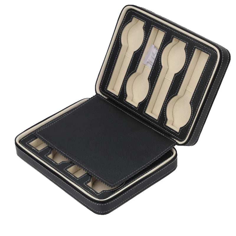 Portable Watch Storage Box Organizer - 6/10/12 Grid Zipper Display Case for Watches & Accessories
