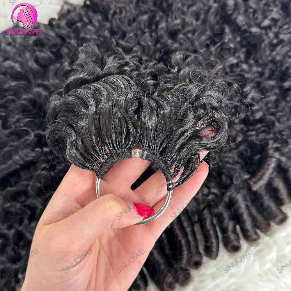 Burmese Curly Human Hair Extensions - 12A Natural Black Pre-Separated Feather Crochet Hair