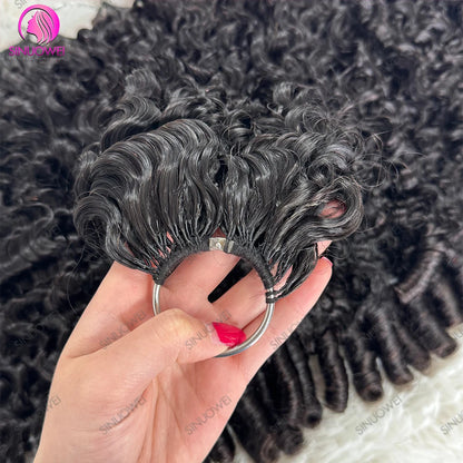 Burmese Curly Human Hair Extensions - 12A Natural Black Pre-Separated Feather Crochet Hair