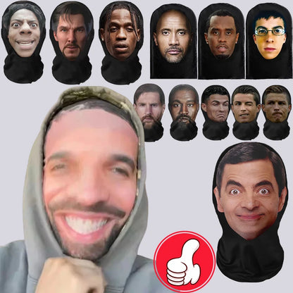 3D Printed Realistic Face Mask - Stretch Mesh Full Head Cosplay Balaclava for Role Play & Hip Hop Costume