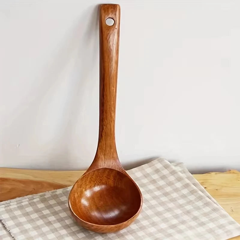 Non-Stick Wooden Cooking Spoon — Solid Anti-Scalding Soup Ladle for Daily Kitchen Use