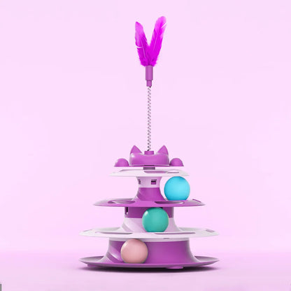 Interactive Cat Toy - Self-Play Turntable with Funny Ball & Wand for Boredom Relief and Kitten Exercise