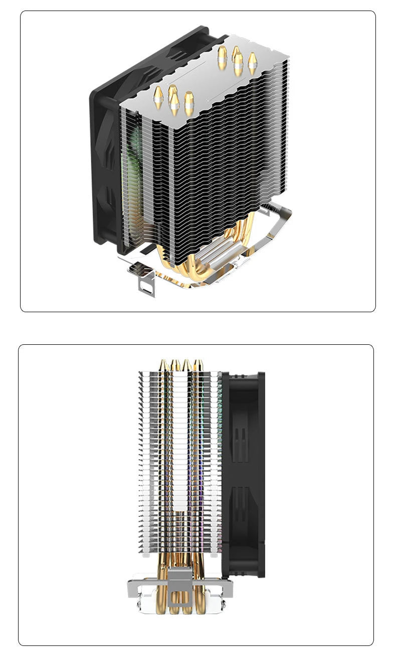 TEUCER CPU Cooler — 4 Heat Pipe Radiator with 3-Pin PWM Silent RGB Fan for Intel LGA 1700/1150/1155/1156/1366 & AMD AM2/AM3/AM4