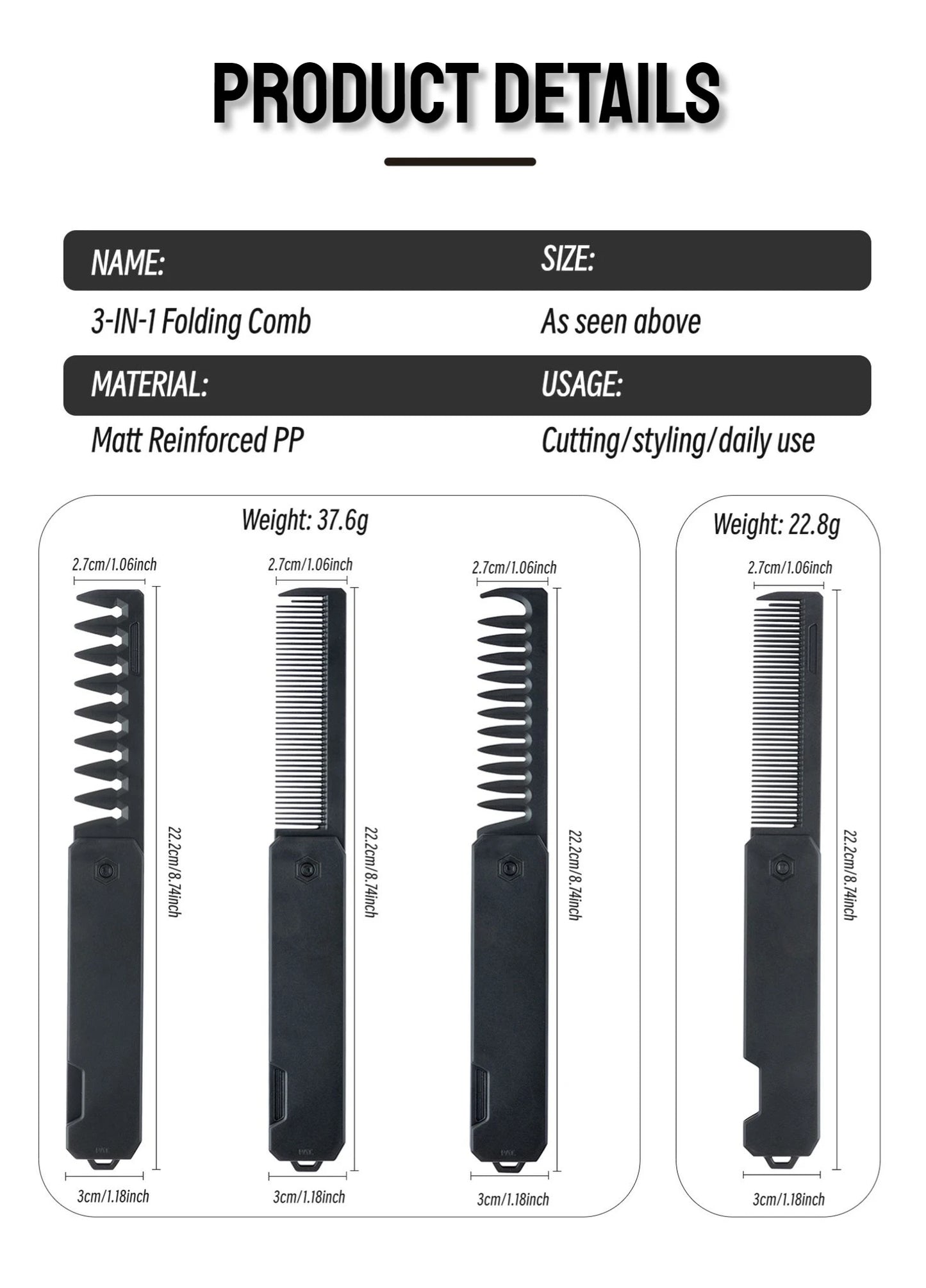 2-in-1 Pocket Folding Comb – Wide Tooth & Beard Comb for Hair Styling and Barber Use