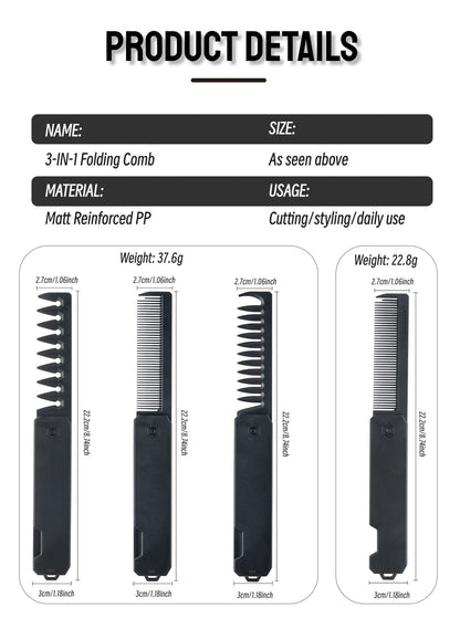 2-in-1 Pocket Folding Comb – Wide Tooth & Beard Comb for Hair Styling and Barber Use