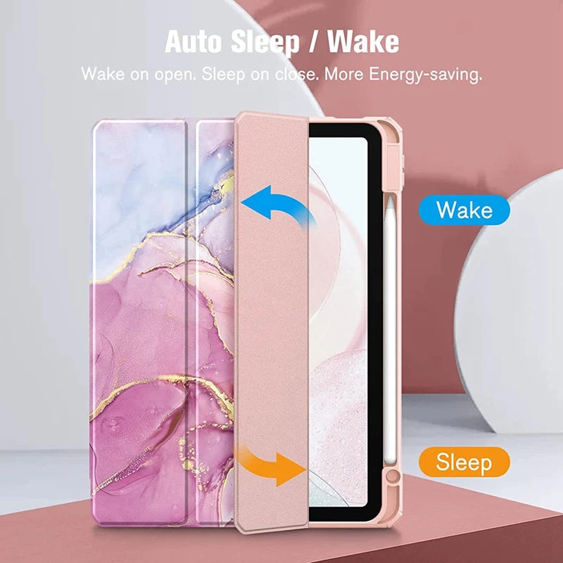 Smart PU iPad Case - Transparent Protective Cover for iPad Air Pro 11 Inch 10.9 10.2 9.7 Models with Stand