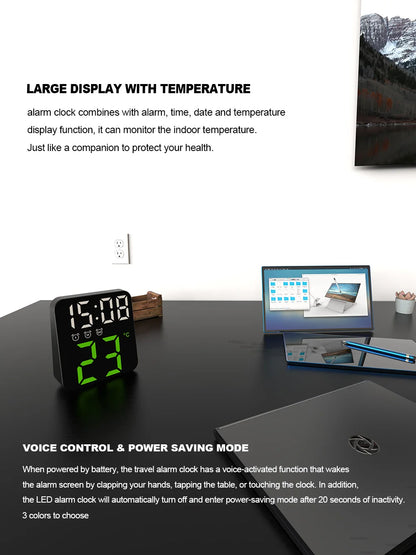 Digital Alarm Clock for Bedrooms – Temperature Display, Adjustable Brightness, Voice Control, 3 Alarms, 12/24H Wall Clock