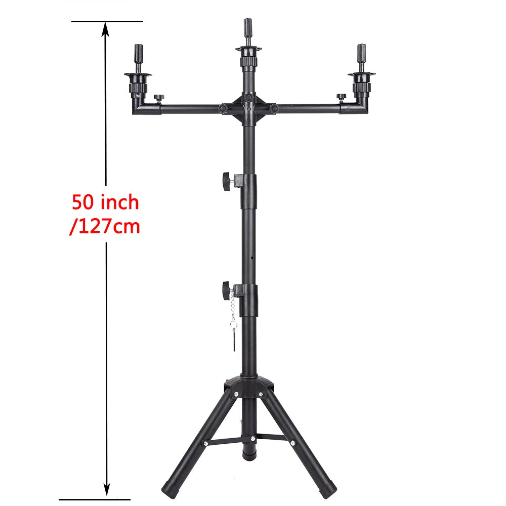 Multifunction Wig Stand — 3-Holder Tripod for Mannequin Heads, Training Dolls & Canvas Blocks