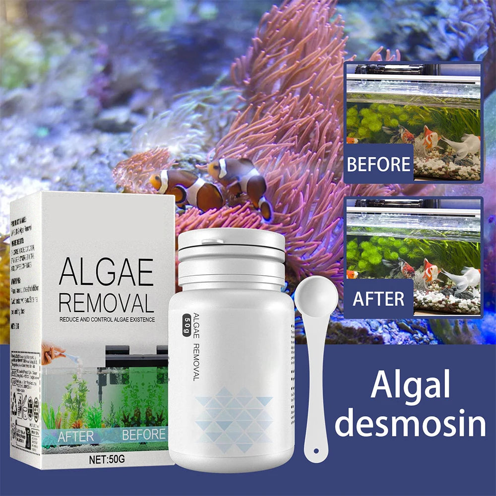 50g Algae & Moss Remover for Fish Tank, Pond, Aquarium – Green Algae & Bactericidal Removal, Improves Water Clarity