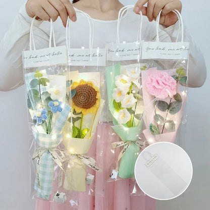 5/10PCS Transparent Flower Wrapping Bags – Gift Packaging with Handle for Weddings, Birthdays, Candy & Flower Box Decor