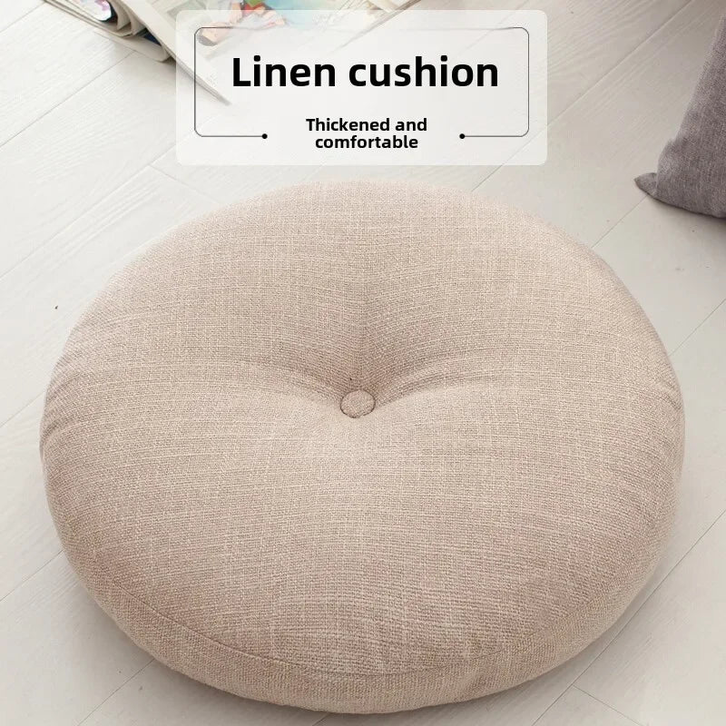 40cm Linen Seat Cushion – Soft Cotton Filled Thickened Circular Pillow for Sofa, Balcony, Office Chair & Car Seat