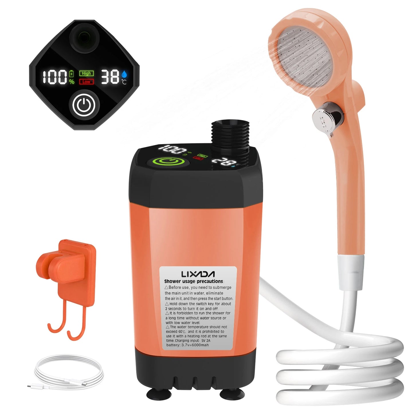 Portable RV Camping Shower Pump – Outdoor Shower Kit with Intelligent Digital Display & Adjustable 6000mAh Power