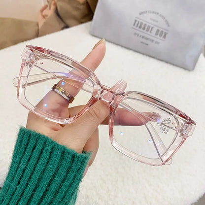 2024 Oversized Square Anti-Blue Light Glasses, Large Frame Myopia Transparent Eyeglasses