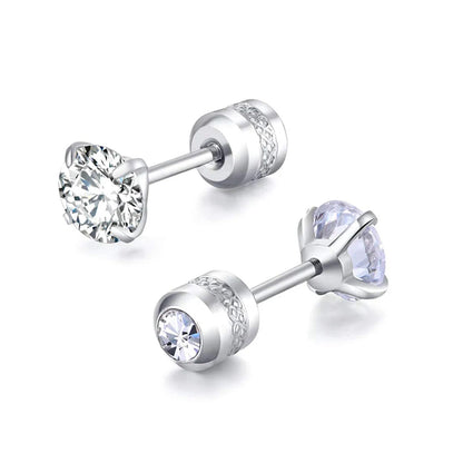 Medical Stainless Steel Crystal Zircon Ear Studs – Hypoallergenic Tragus & Cartilage Screw Piercing Earrings Jewelry