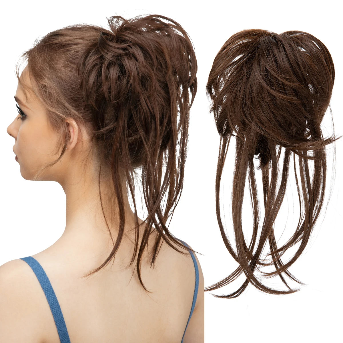 Synthetic Elastic Messy Bun Hairpiece – Curly Scrunchie Chignon, Black, Blonde, Brown Updo Donut for Women, Natural Fake Hair