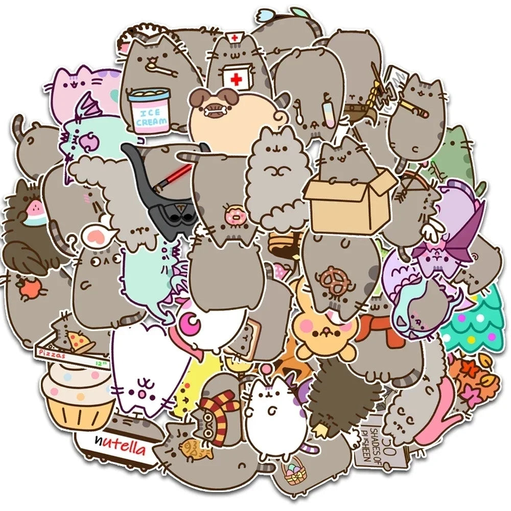 Pusheen Cat Birthday Party Decorations - Cartoon Pet Theme Balloons, Banner, Backdrop, Cake Topper, and Baby Shower Stickers