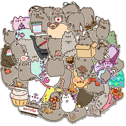 Pusheen Cat Birthday Party Decorations - Cartoon Pet Theme Balloons, Banner, Backdrop, Cake Topper, and Baby Shower Stickers