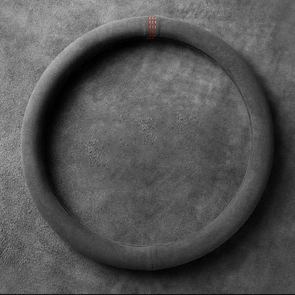 Universal 37–38cm Cowhide Suede Steering Wheel Cover, Breathable Anti-Slip Car Steering Wheel Wrap Accessory