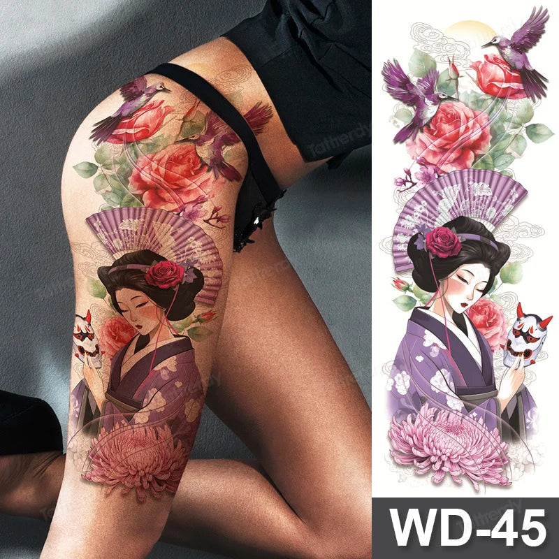 Large Temporary Leg Tattoos for Women - Sexy Animal & Anime Skull Water Transfer Body Art Stickers