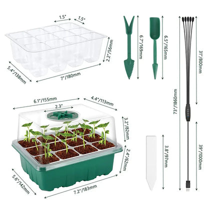 LED Nursery Pots with Grow Light - 12-Hole Plant Seed Starter Tray Kit with Timer Controller for Home Greenhouse