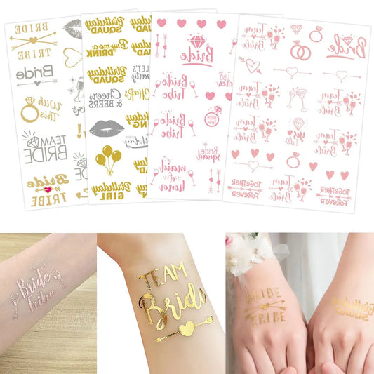 Waterproof Gold Foil Temporary Tattoo Stickers – Crown & Ring Bridal Party Body Art Decals