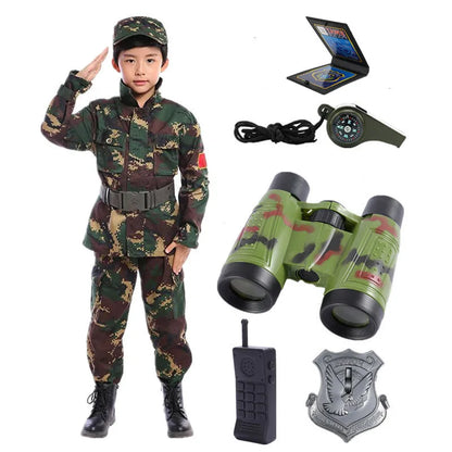 Kids Soldier Costume – Army Camouflage Party Outfit for Boys with Pistol, Compass & Whistle