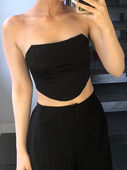 Off-Shoulder Sleeveless Velvet Corset Crop Top: Fashionable Sexy Female Underwear - Backless Bustier Top in Solid Colors
