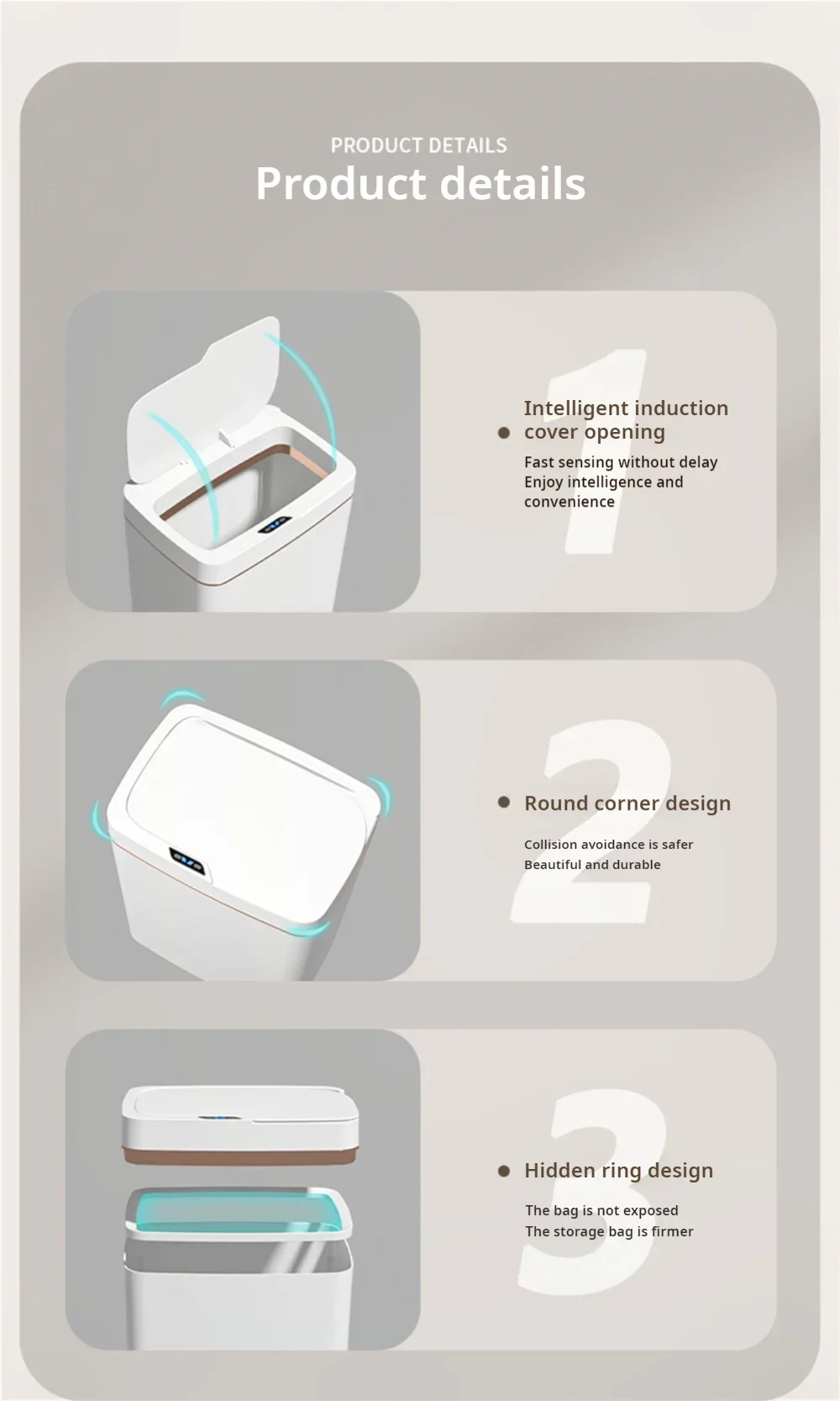 15L Smart Automatic Bathroom Trash Can — Touchless Electronic Sensor Bin with Self-Bagging, White Narrow Garbage Bin for Smart Home
