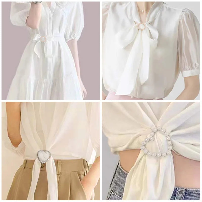 Metal Ring Waist & Scarf Button – Fashion Corner Hem Brooch, Waist Knotted Buckle, T-Shirt Fixing Accessory for Women & Girls