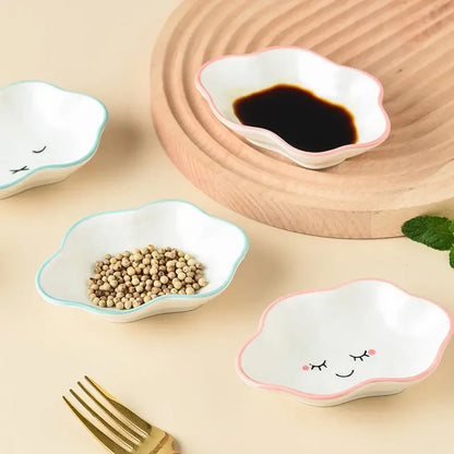 Ceramic Cute Cloud Dipping Sauce Dish — Hot Pot Seasoning Bowl, Soy Vinegar Plate, Salad & Dessert Tableware for Kitchen