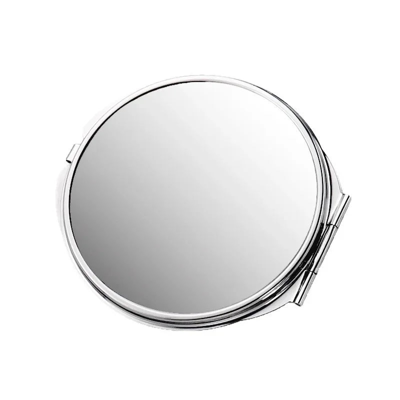 Portable Stainless Steel Makeup Mirror - Folding Pocket Cosmetic Hand Mirror for Women in Various Shapes