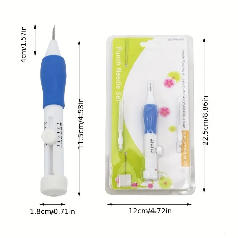 Adjustable Magic Embroidery Pen Set – 3 Needles, Threader & Scissors, Ergonomic Punch Needle Tool for DIY Sewing Crafts