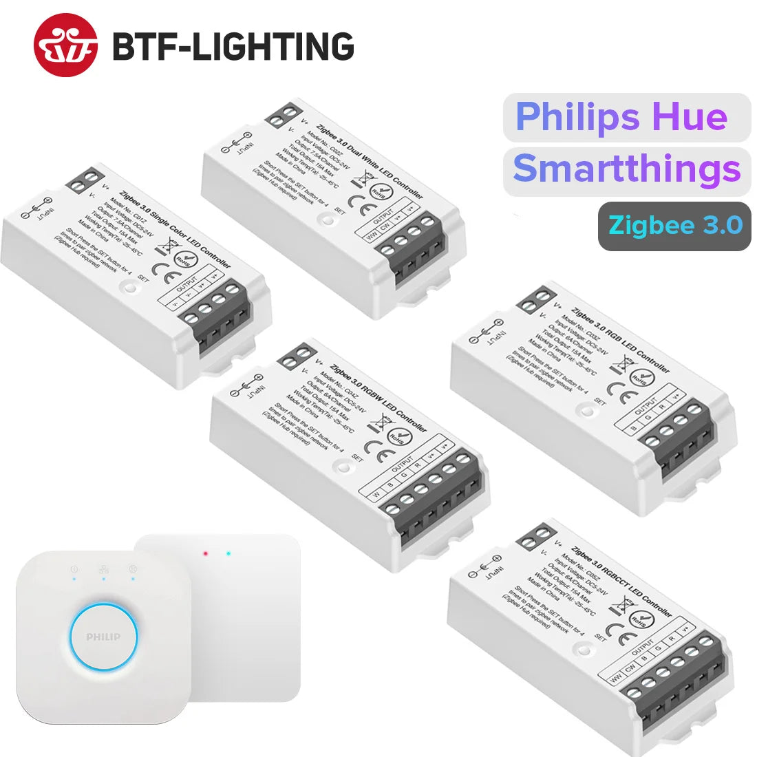 Zigbee 3.0 WiFi LED Controller, PWM Dimmer RGB/RGBW/RGBCCT Strip Light Bridge Tuya Dual Mode Gateway, DC 5V–24V Smart Lighting Control
