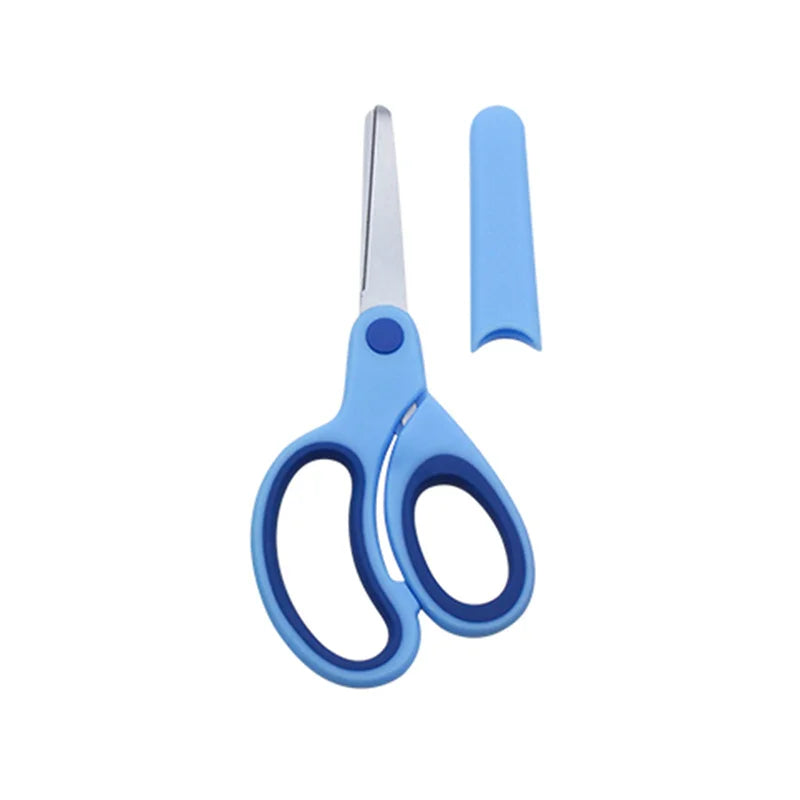 Kids Safety Scissors — Left-Handed Student Scissors with Sleeve for DIY, Paper Cutting & Stationery