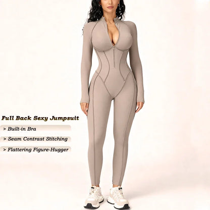 VITALINOVO Women’s Athletic Onesie Jumpsuit – Long Sleeve Zip-Up Running Romper, Bodycon Workout & Hiking One-Piece Activewear Outfit