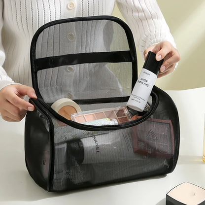 Large Toiletry Bag — Mesh Travel Cosmetic Pouch with Zipper, Makeup Organizer for Girls