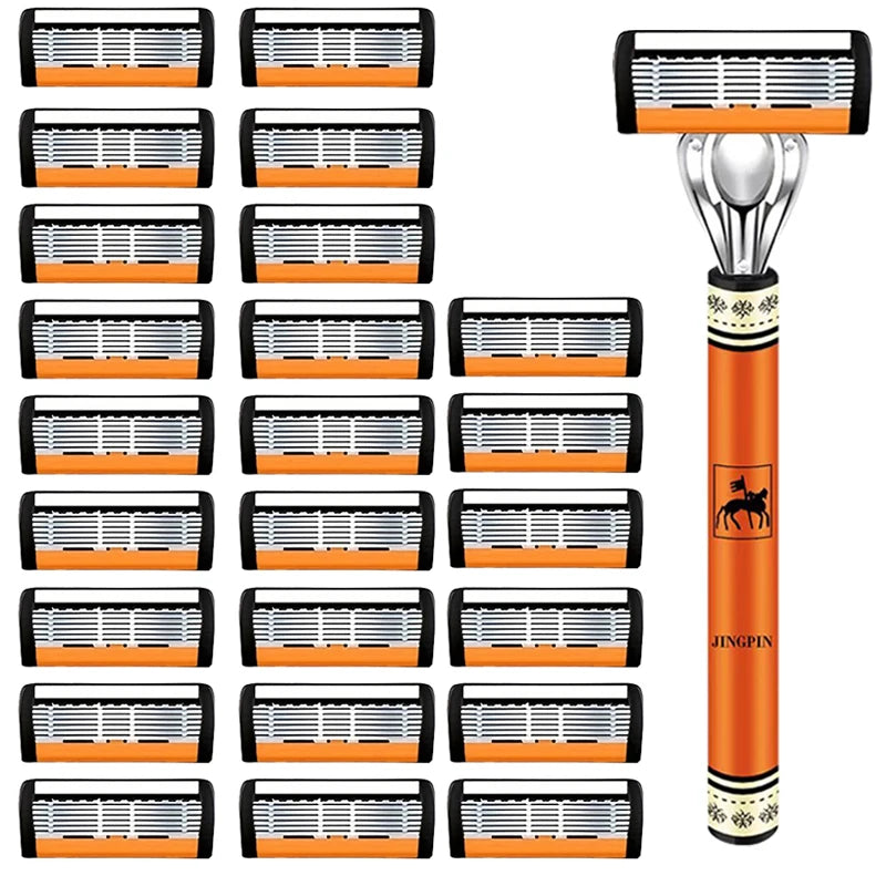 Men’s 6-Layer Safety Razor Set – High-Quality Stainless Steel Shaver with Replaceable Blades