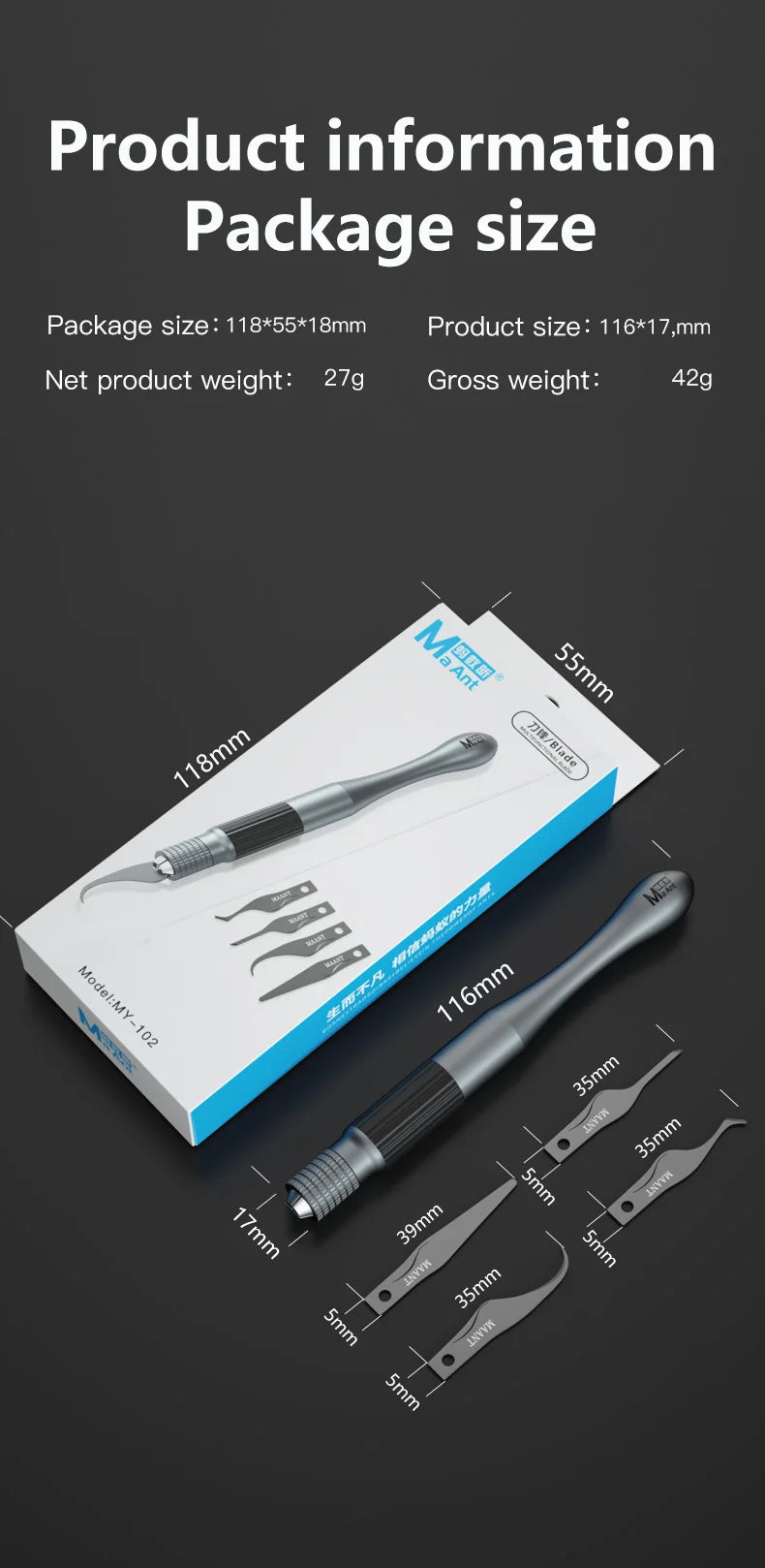 MaAnt MT-102 Hand Polished PCB Knife – Multifunctional Pry Tool for Motherboard Chip Glue Cleaning & Scraping