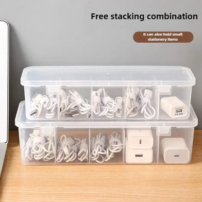 Transparent Cable Organizer Box with Lid – Dustproof Data Cable and Card Storage Case for Home and Office