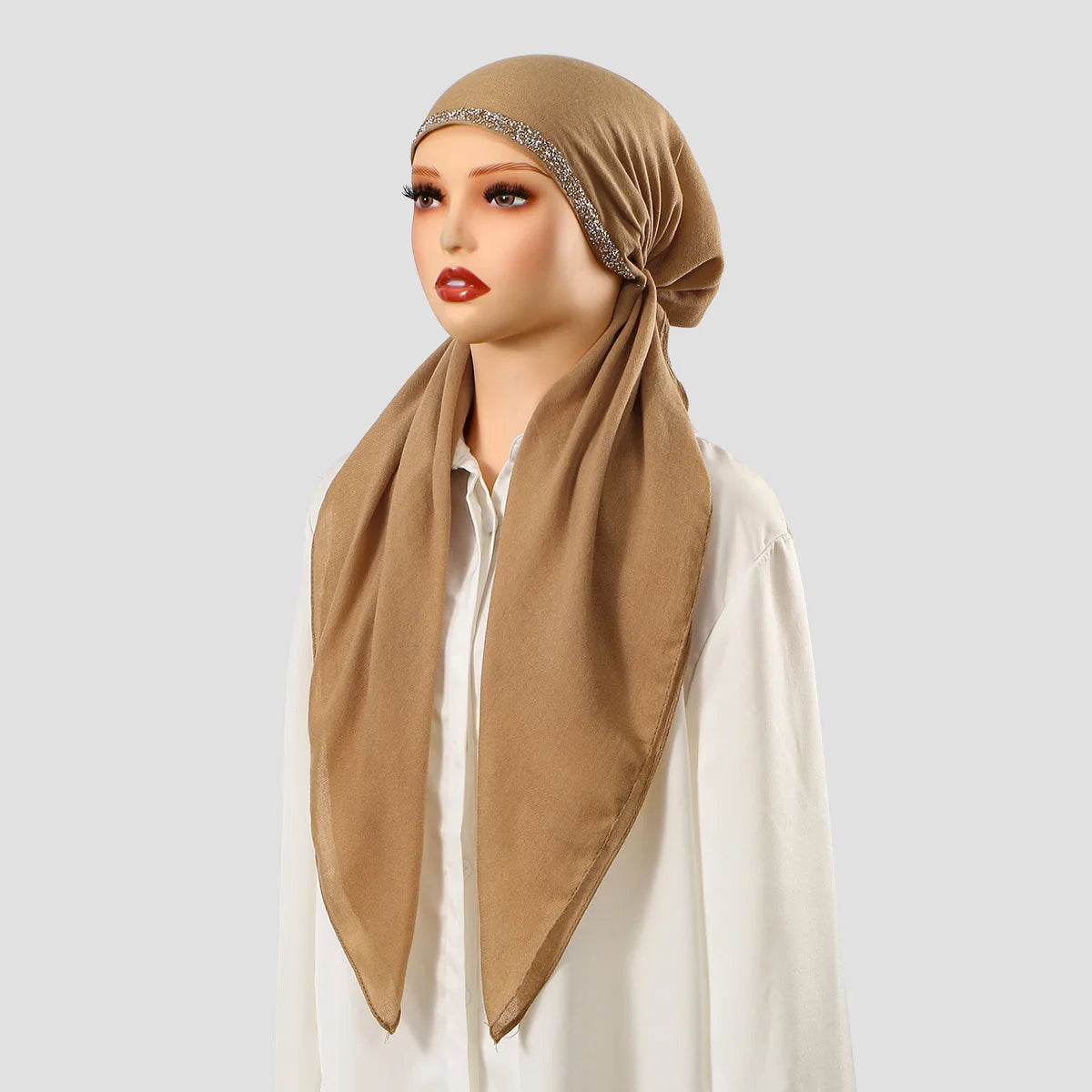 Ramadan Modal Hijab Scarf - Soft Diamond Accent Muslim Head Wrap for Women, Casual Ethnic Headscarf & Shawl