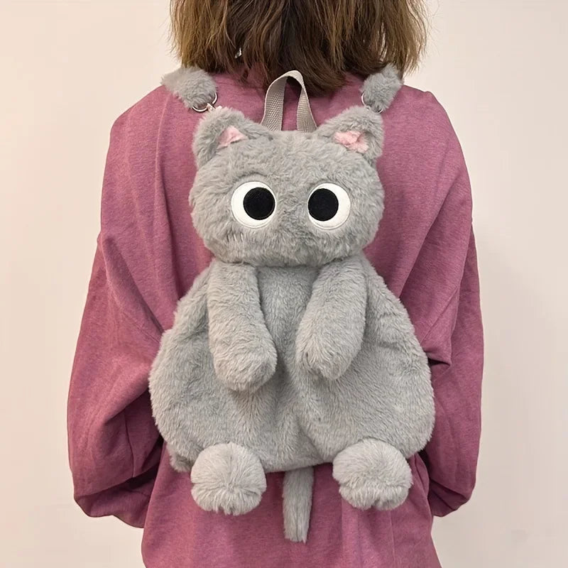 Black Cat Plush Backpack – Kawaii Kitten Doll Shoulder Bag with Large Capacity & Soft Toy Design