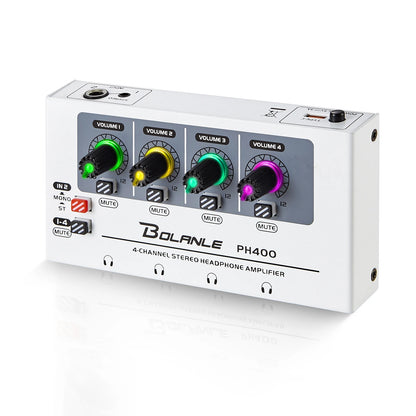 Bolanle PH400 Headphone Amplifier - 4-Channel Stereo Distribution System 600Ω High-Impedance RGB Studio Audio Amplifier