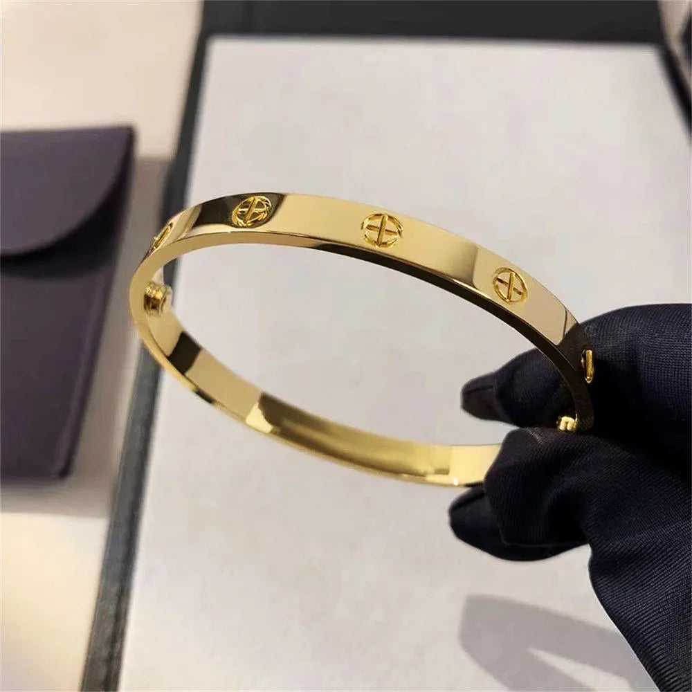 Women’s Gold Zircon Cross Nail Bracelet – Stainless Steel Screw Bangle Jewelry with CZ Stones, Fashion Wrist Accessory