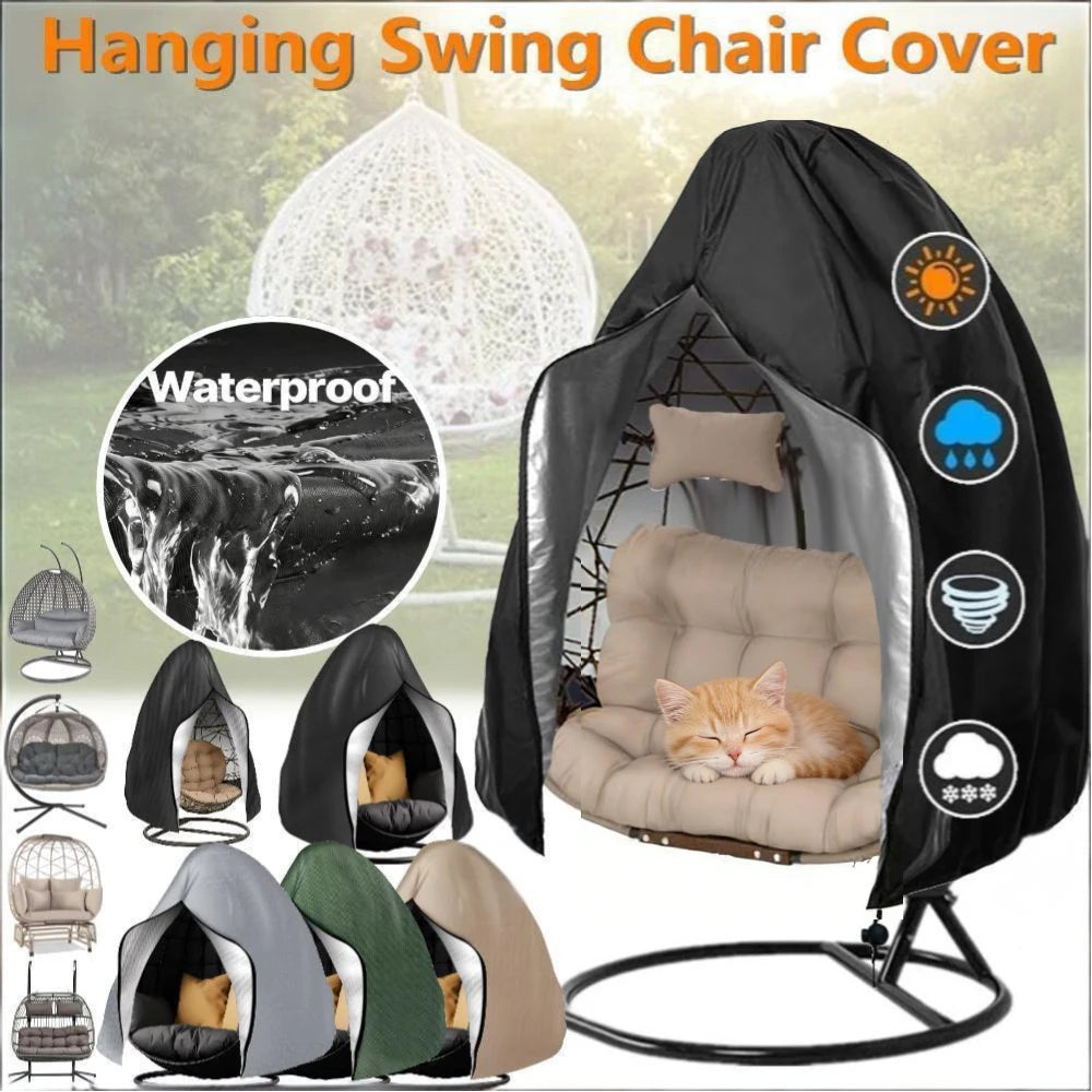 Waterproof Patio Hanging Egg Chair Cover 210D Heavy Duty – Windproof Dustproof Swing Seat Slipcover for Single & Double Garden Chairs