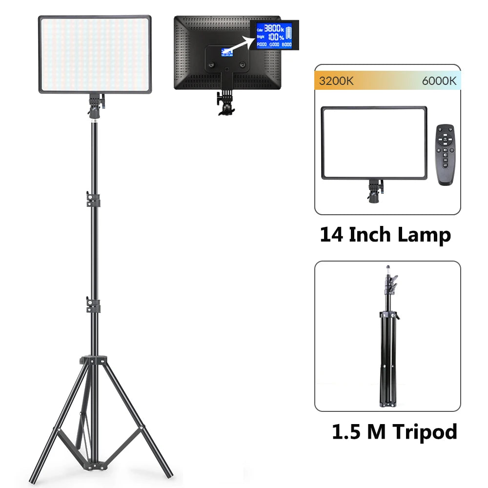 LED Video Light Panel - 10/14-Inch Photography Lighting, 3200K–6000K, Remote Control, EU Plug for Studio & Live Streaming