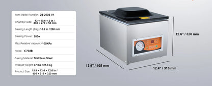 SucceBuy DZ-260S Chamber Vacuum Sealer — 260W Vacuum Packing Machine with 10.2" Seal for Wet Foods & Meats, Home Kitchen Use