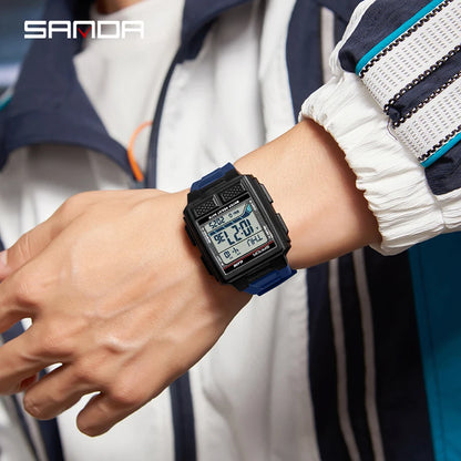SANDA 2212 Men’s Digital Sports Watch - Multifunction Alarm, Luminous, Waterproof & Shockproof Wristwatch