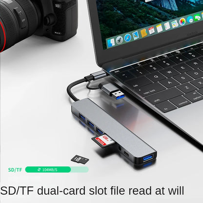 USB 3.0 Type-C Adapter Docking Station – Multi-Hub Splitter with USB 2.0 Port, TF/SD Card Reader, Audio Output for MacBook Pro, Computer